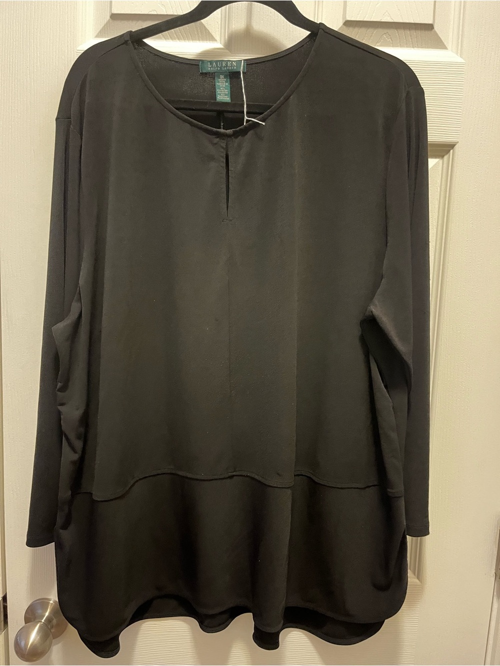 Lauren Ralph Lauren 3X Black Layered Tunic Blouse Long Sleeve Plus Size